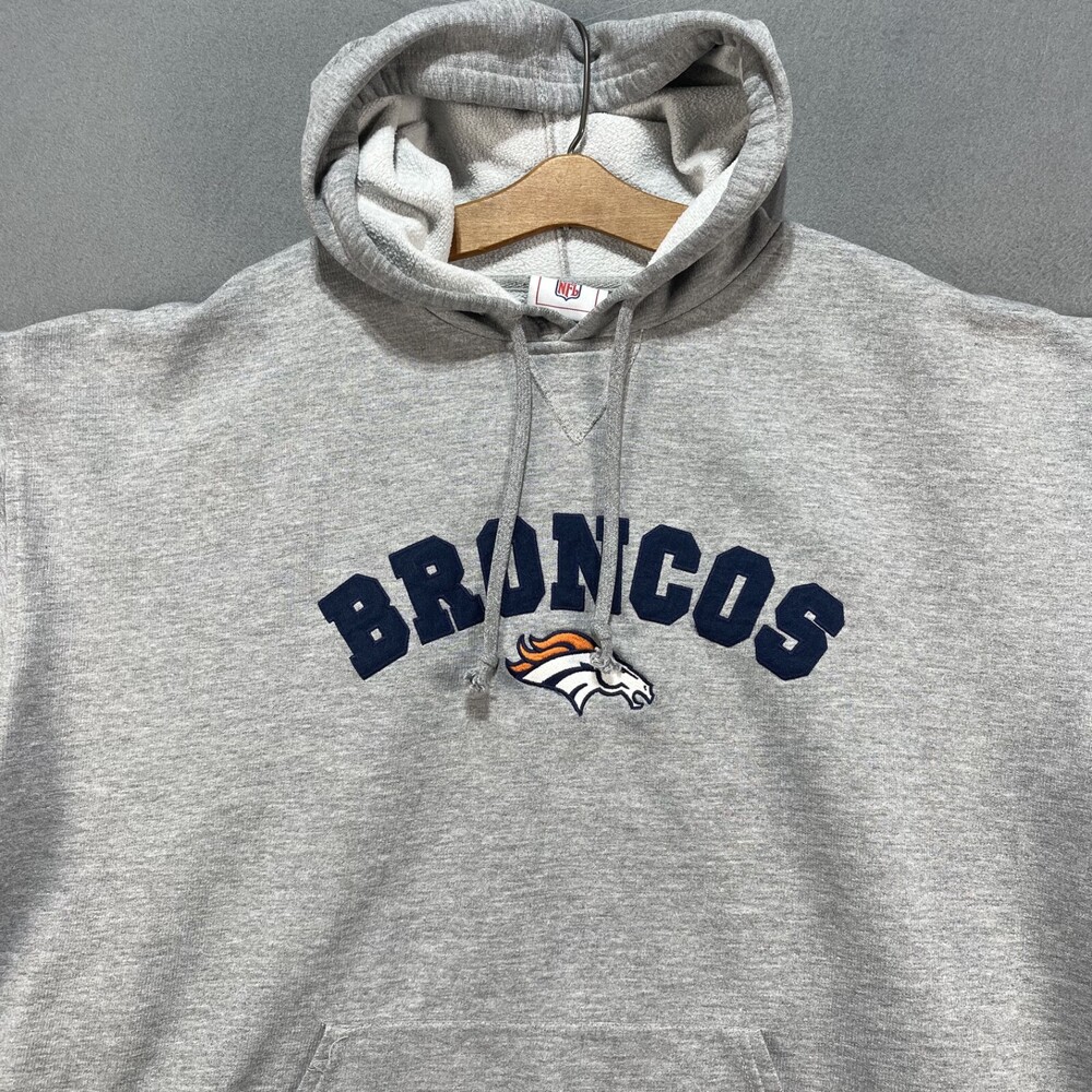 NFL Denver Broncos Hoodie Mens Gray XL 3/4 Sleeves Pullover Football Workout